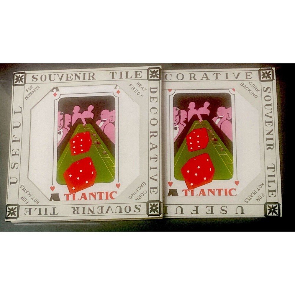 ATLANTIC CITY SOUVENIR CERAMIC TILE LOT OF 2 NEW